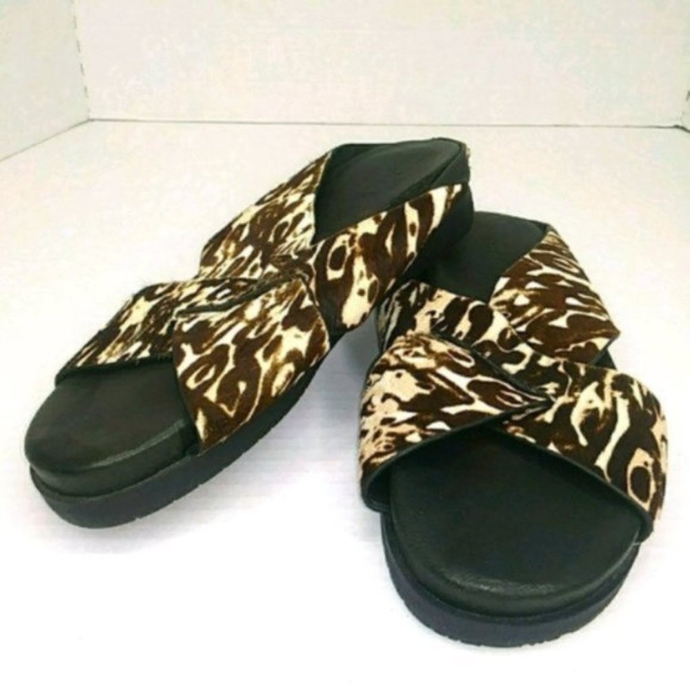 Gentle Souls Black Rock Calf Hair Slide Sandals